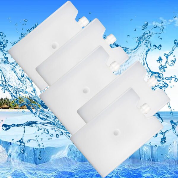 5-Pack Ice Packs Reusable Refreezable Cold Slim Large Cheap Hard Protable Icepacks for Bento Shipping Beach Camp Car Milk Bottle Block Lunches