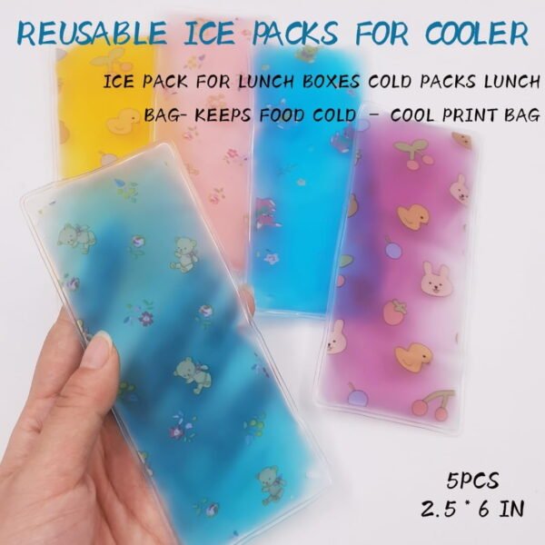 5 Pcs Reusable Lunch Ice Packs - Long Lasting, Lightweight, Soft Gel Packs for Cooler, Lunch Box, Camping, Beach Bags, Picnics, Injuries - Image 2