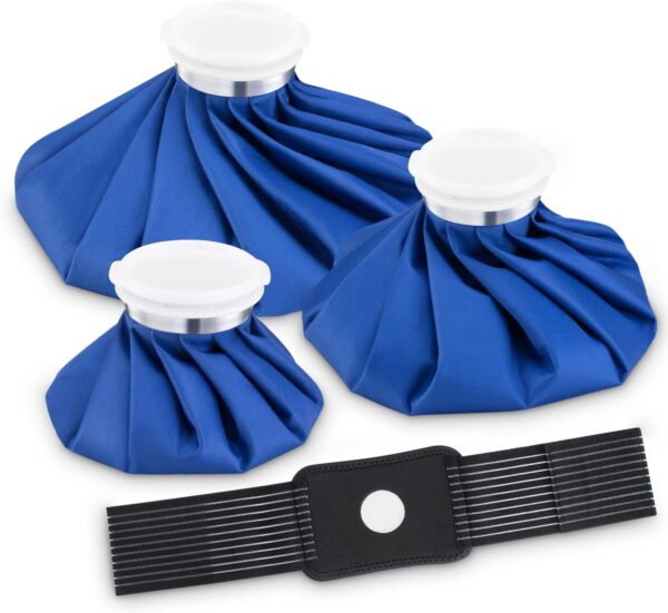 Ice Bag Packs for Injuries Reusable, Refillable 3 Ice Packs (6"/9"/11") with Elastic 1 Breathable Wrap, Hot & Cold Therapy